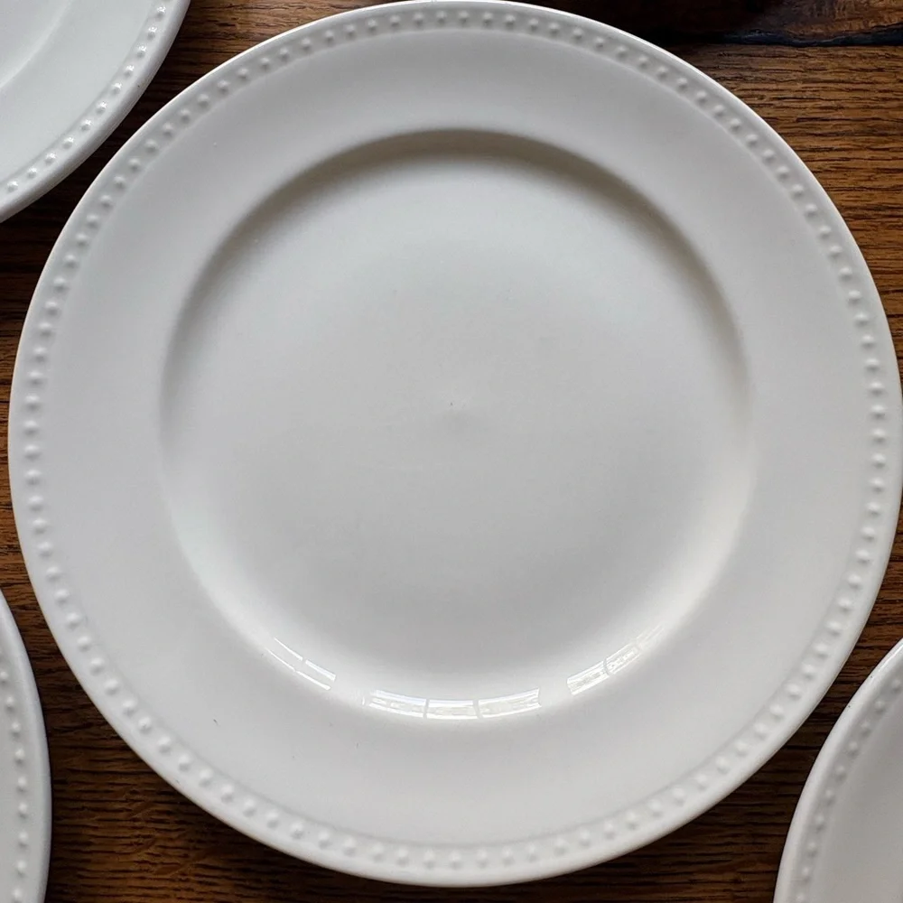 Studio Tu white beaded Fine Bone China Otella set of 6 salad plates ~8.5 inches